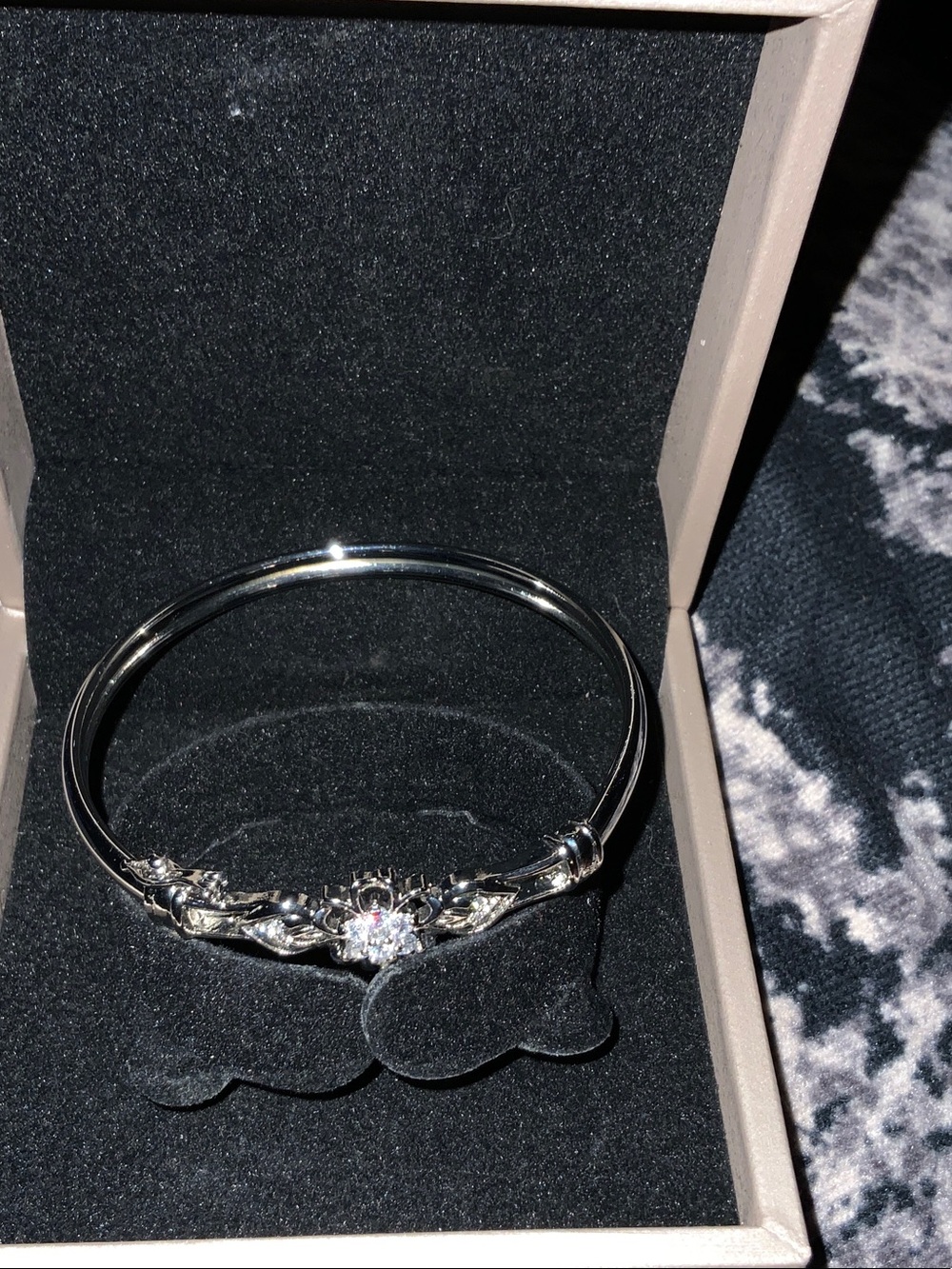 Silver Floral Sparkle Bangle Bracelet - Women Jewelry